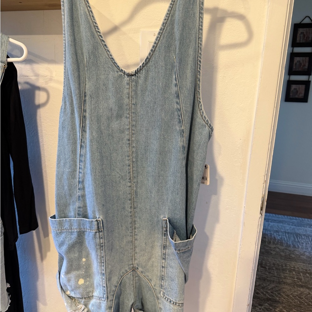 Free People Light Blue Denim Overalls